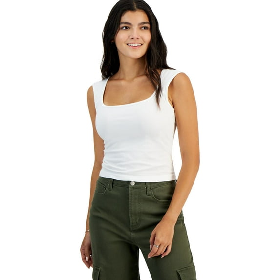 PLANET HEART Womens Seamless Tank Top, White, Juniors, Large