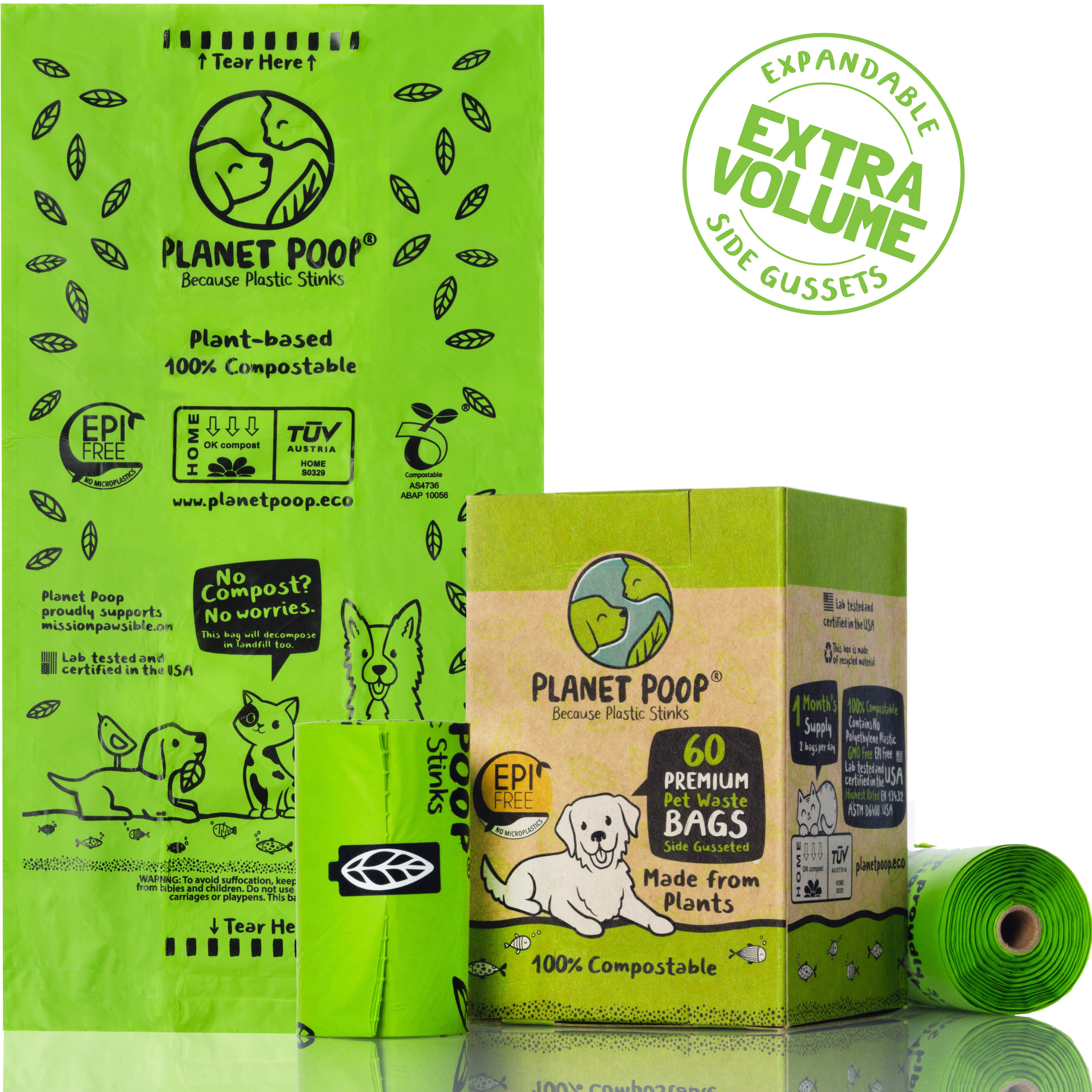 PLANET POOP Unscented Home Compostable Dog Poop Bags, 60 Premium