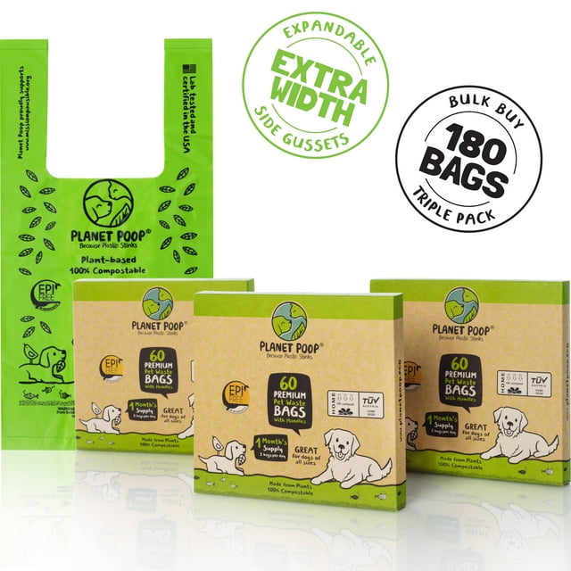 POOP Home Compostable Dog Poop Bags with Handles, Standard Size