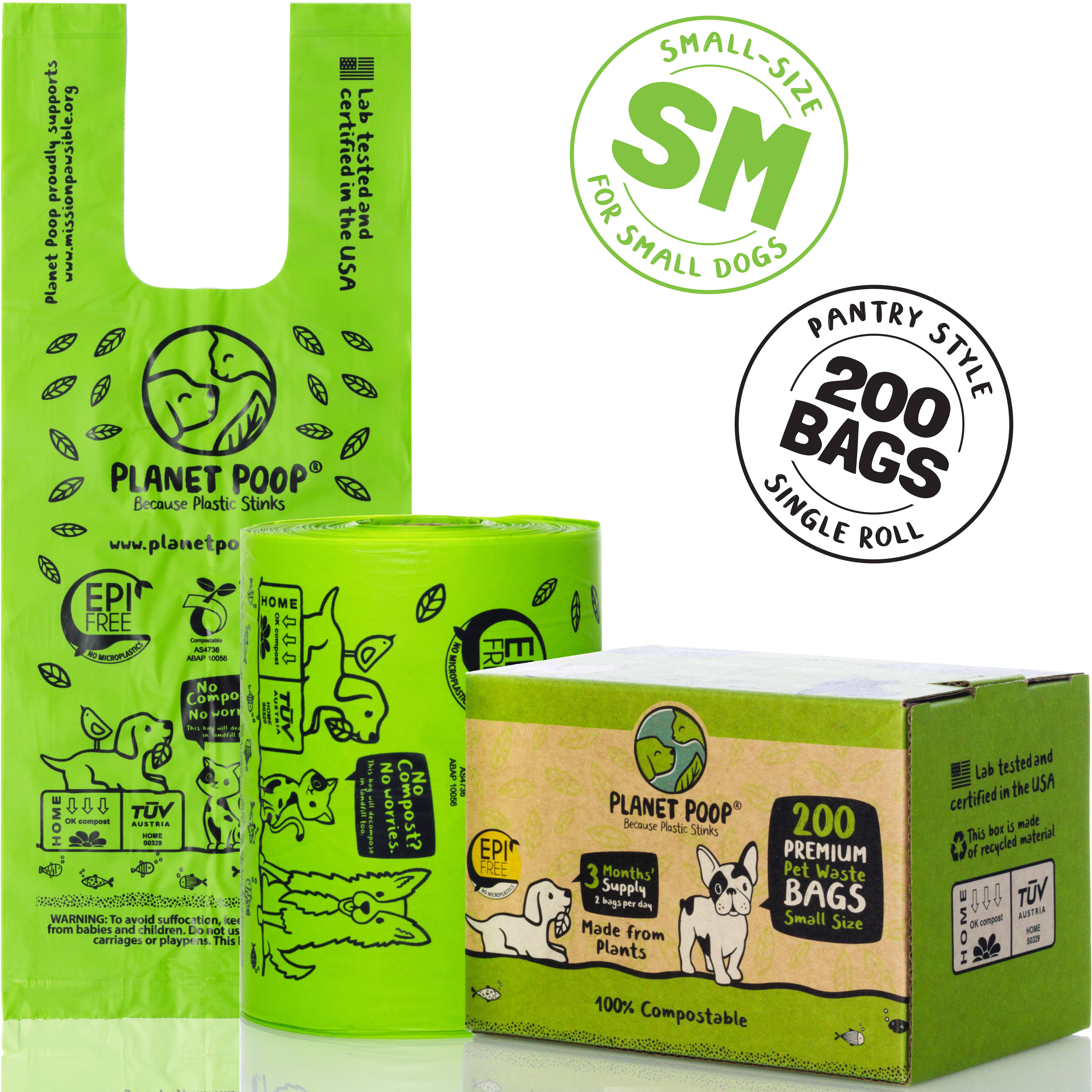PLANET POOP Compostable Dog Poop Bags, 200 Mini Size, Single Roll