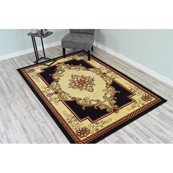 Glamour Thick Plush Oriental Area Rug Traditional Carpet Floral Medallion Design-206 (7'8"x10'8",Black)