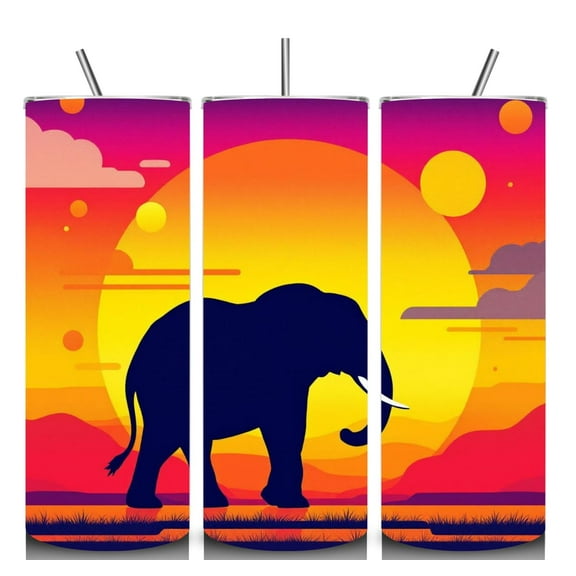 Alpha Printing 20oz Tumbler with Straw Elephant Silhouette Full-Wrap Nature Design, Insulated Stainless Steel Cup
