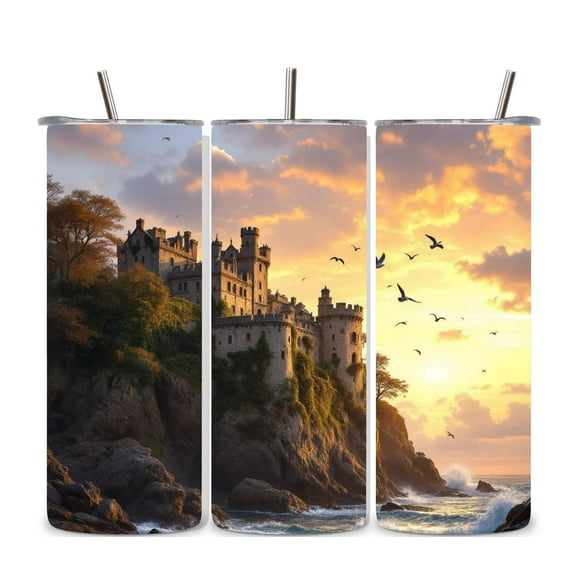 Alpha Printing 20oz Tumbler with Straw  Castle on Ocean Edge Scenic Edition