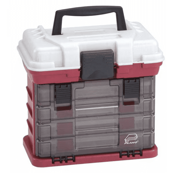 PLANO Small Parts Organizer Storage Box 4 Drawer 5-36 Compartment Plastic Red Silver 11x7x10"