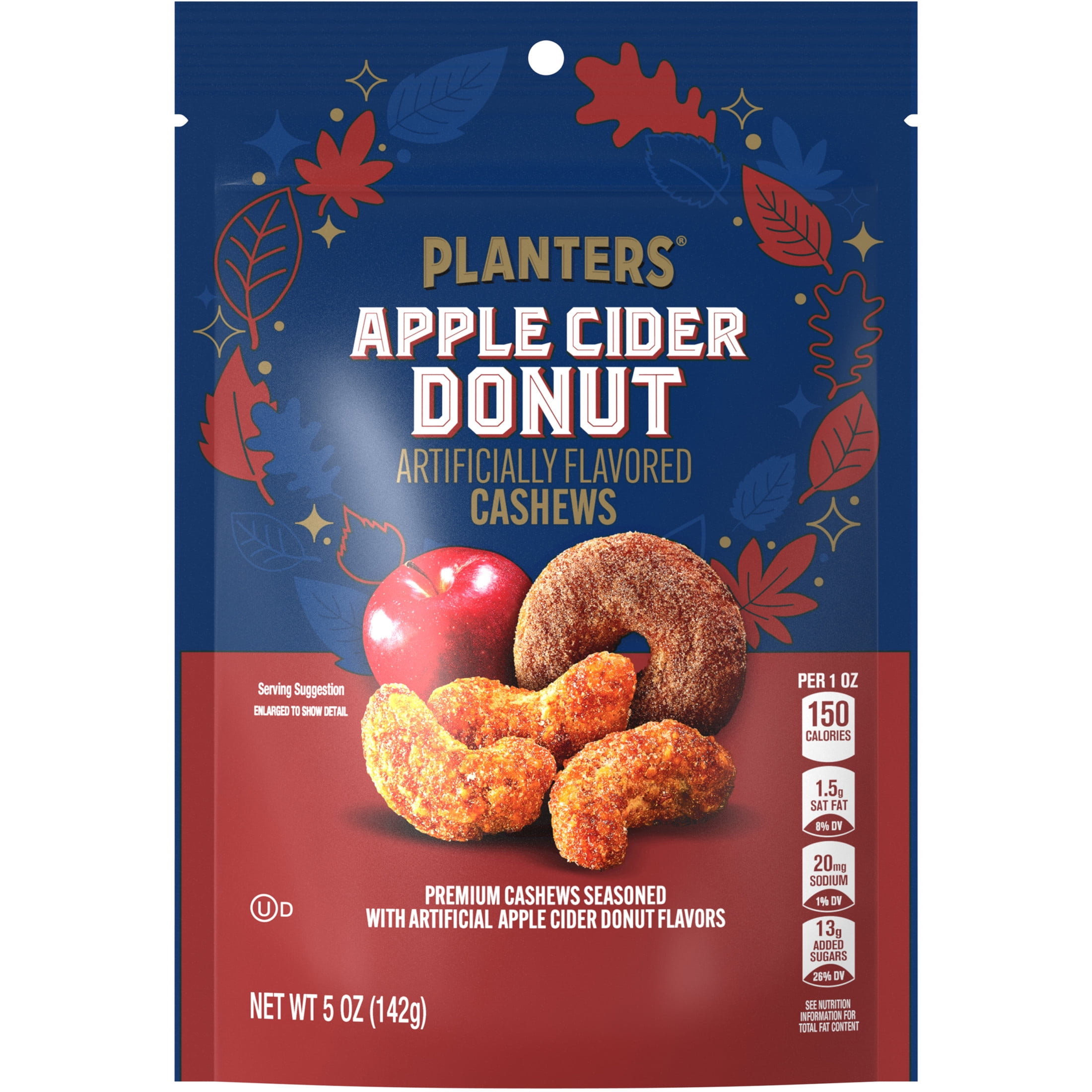PLANTERS Apple Cider Donut Artificially Flavored Whole Cashews, Party Snacks, Plant-Based Protein 5 oz Bag