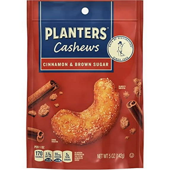 PLANTERS Cashews Cinnamon & Brown Sugar - Trail Mix Snack Pack - Snacks with Cinnamon & Brown Sugar, Snack Pack, Party Trail Mix, 5 Oz Bag