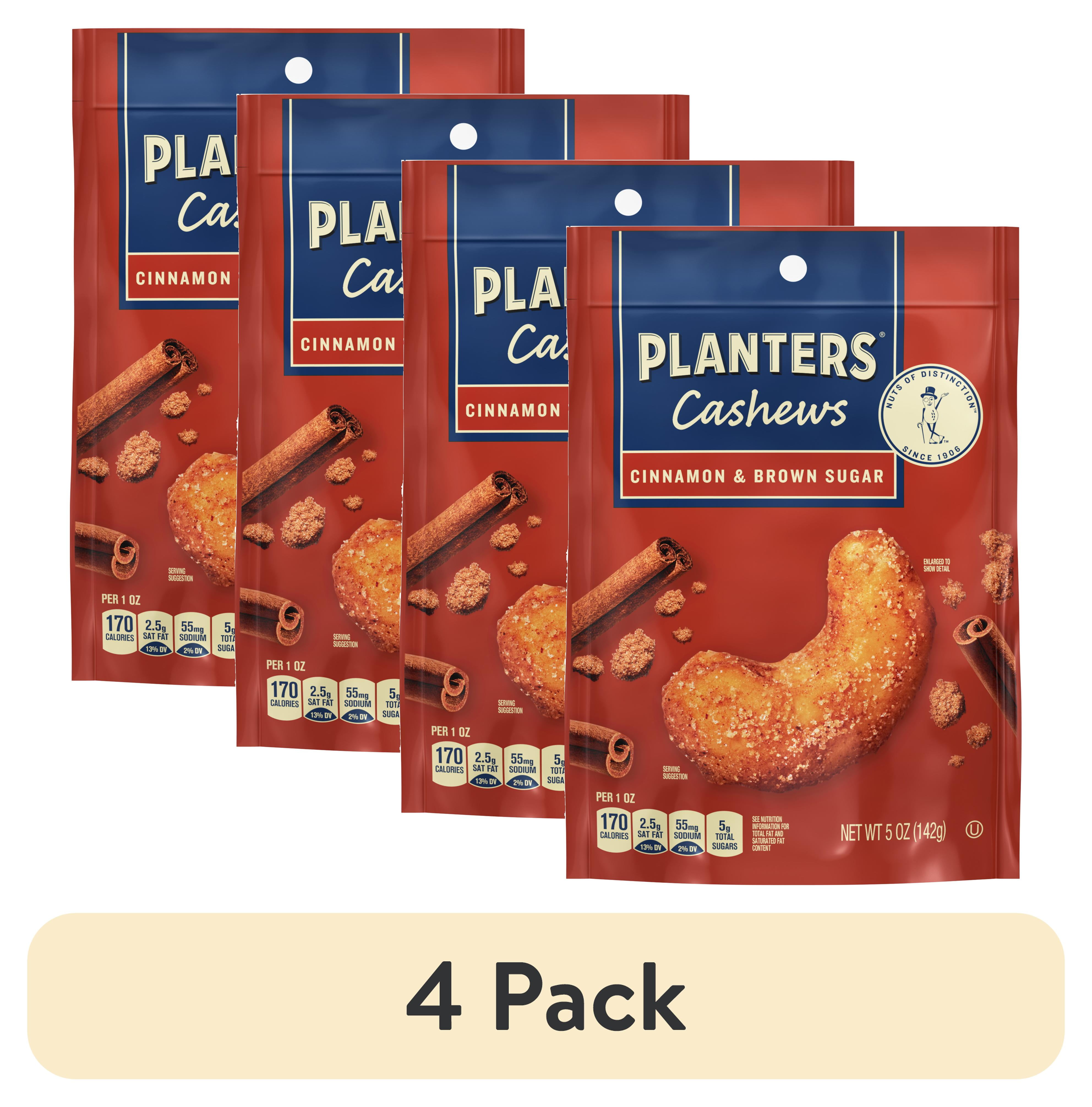 (4 pack) PLANTERS Cashews Cinnamon & Brown Sugar, Party Snacks, 5 oz