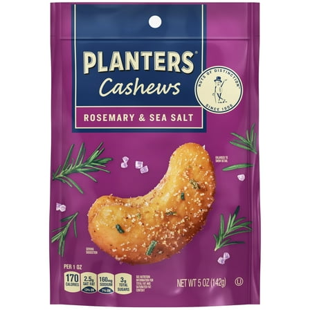 PLANTERS Cashews Rosemary & Sea Salt, Party Snacks, Plant Based Protein, 5 oz Bag