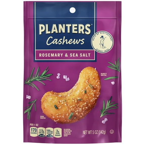 PLANTERS Cashews Rosemary & Sea Salt, Party Snacks, Plant Based Protein, 5 oz Bag