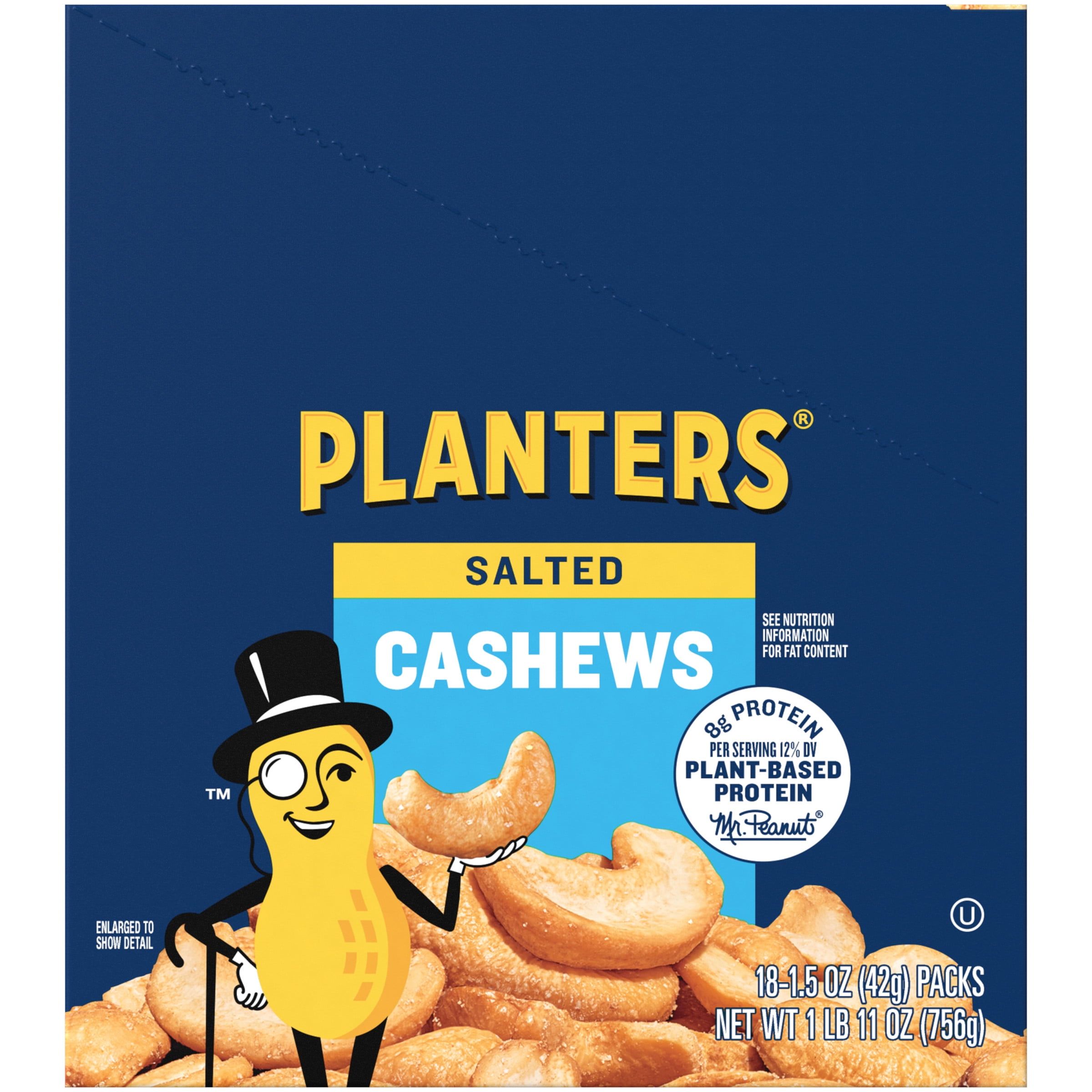 PLANTERS Cashews Salted Tube, Plantbased Protein Snack, 1.5 OZ Bag