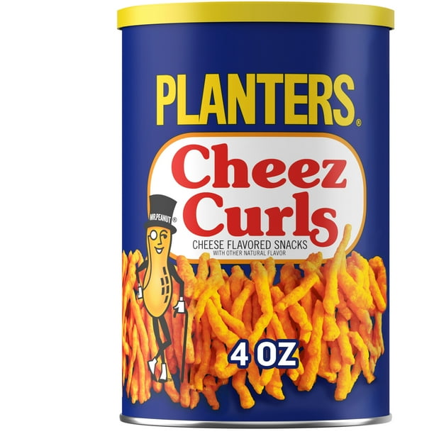 PLANTERS Cheez Curls Cheese Snacks, 4 Oz Canister for Office