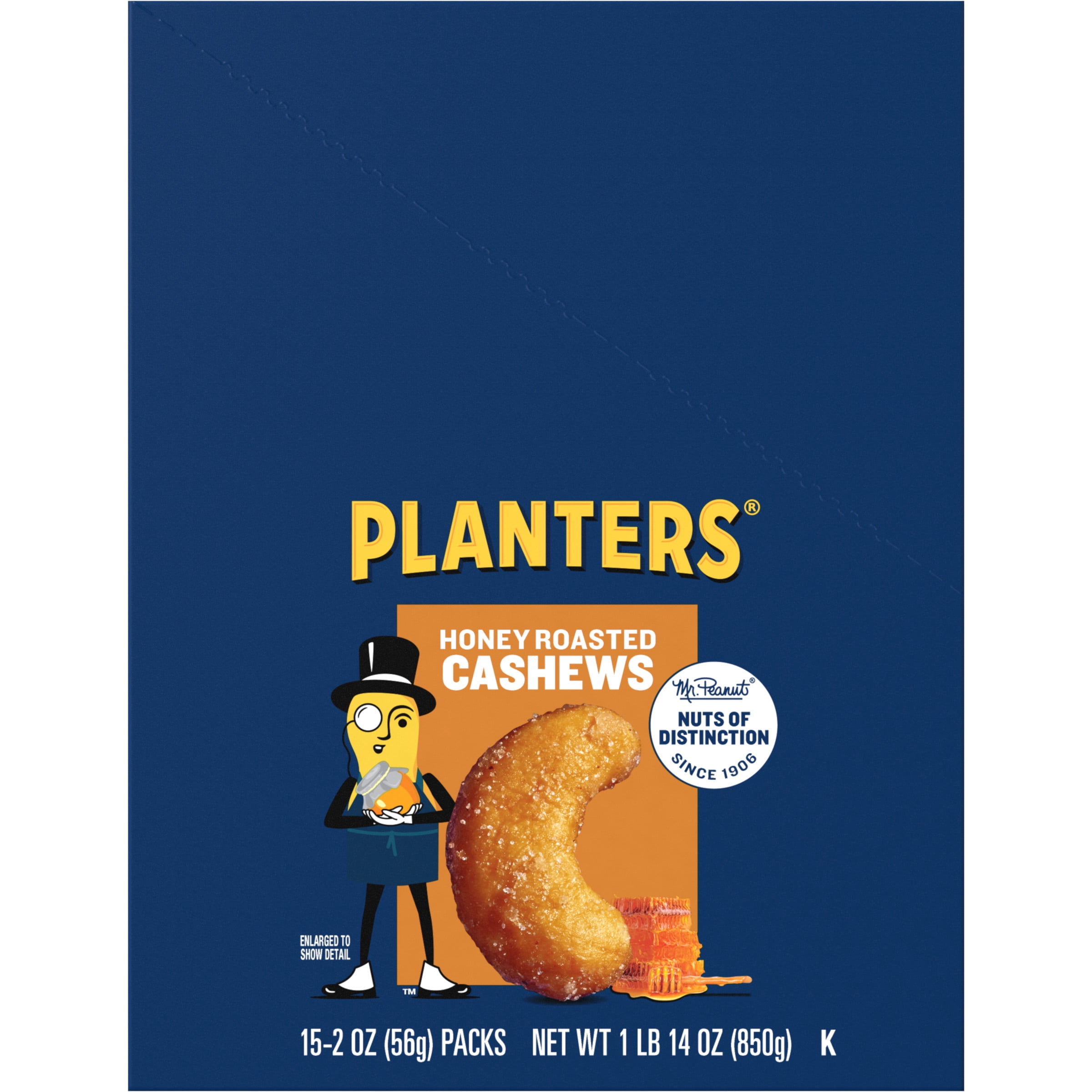 PLANTERS Deluxe Honey Roasted Whole Cashews, Plantbased Protein, 2 oz
