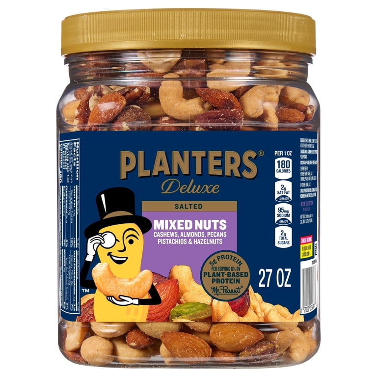 PLANTERS, Deluxe Salted Mixed Nuts, 27oz Canister, Pack of 1