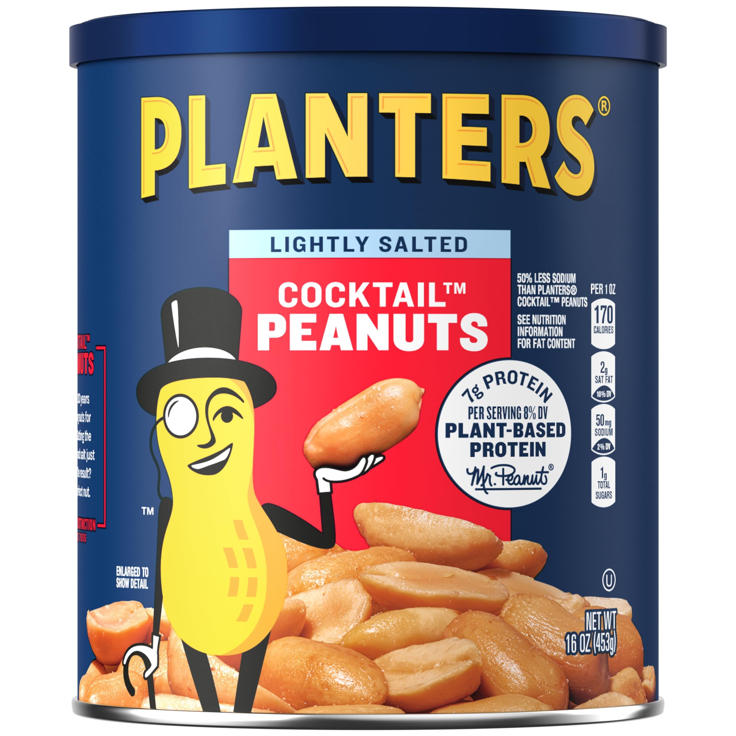 PLANTERS Dry Roasted Peanuts, Plant-Based Protein, Lightly Salted, Peanut Snack, 16 Oz Jar