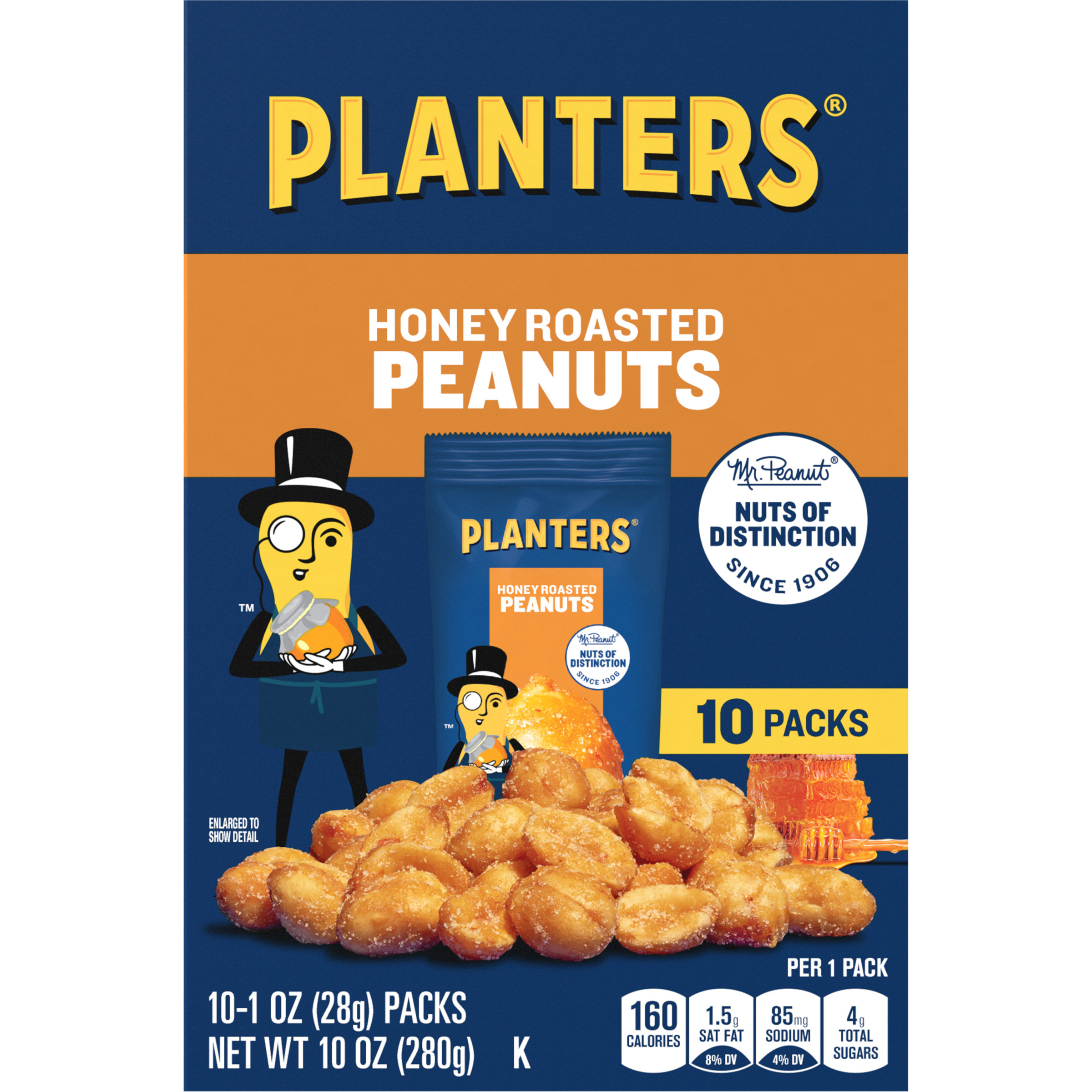 PLANTERS Honey Roasted Peanuts, 10 Ct Box, 1 oz Packs - image 1 of 15