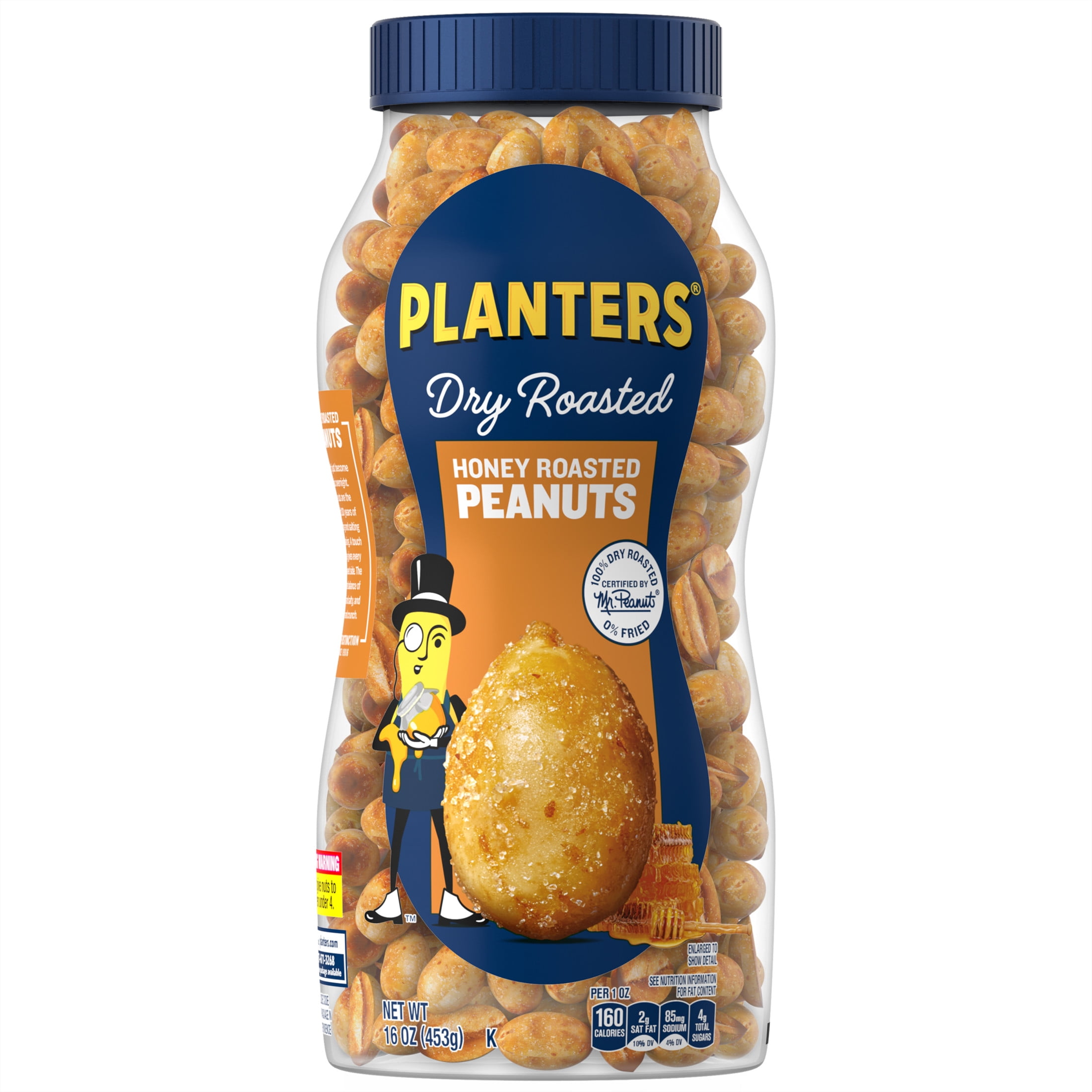 PLANTERS Honey Roasted Peanuts, Party Snacks, Plant-Based Protein, 16 oz Jar