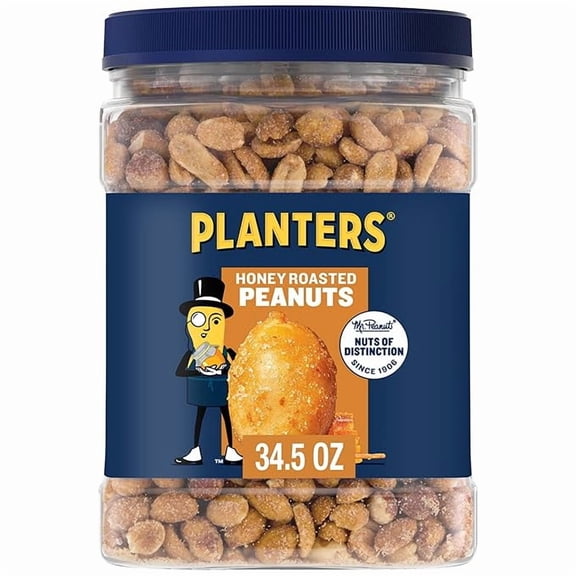 PLANTERS Honey Roasted Peanuts, Sweet and Salty Snacks, Plant-Based Protein 34.5oz (1 Jar)( Pack of 2 )