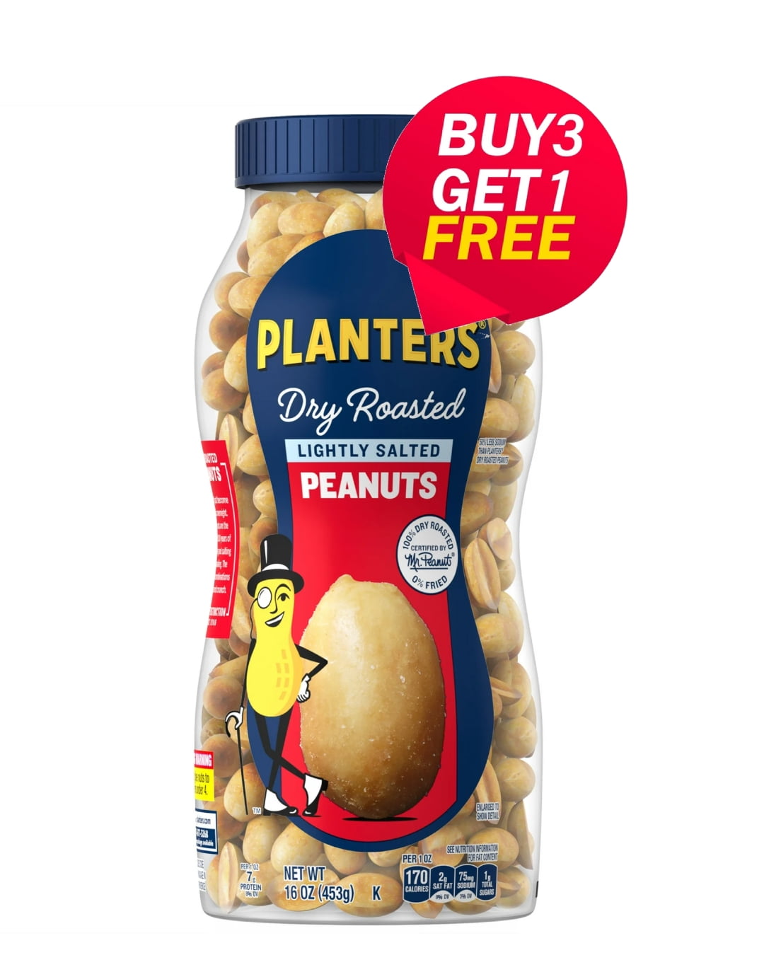 PLANTERS Lightly Salted Dry Roasted Peanuts, Party Snacks, 16oz (Buy 3 Get 1)