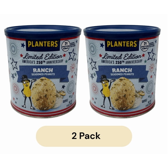 PLANTERS Limited Edition America's 250th Anniversary Ranch Seasoned Peanuts, 14 oz Canisters - 2 Pack