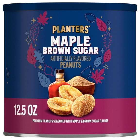 Planters Maple Brown Sugar Peanuts, 6g Protein (6% DV) per serving, Plant Based Protein Snacks, 12.5 oz Resealable Can