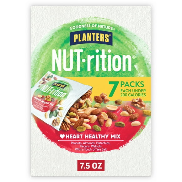 PLANTERS NUT-RITION Heart Healthy Nut Mix, Mixed Nuts, 1 oz Plastic Package (7 Ct 7.5 oz Cardboard Box)