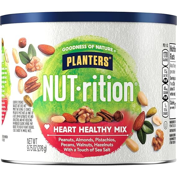 PLANTERS NUT-rition Heart Healthy Snack Nuts Mix, 9.75 oz Canister