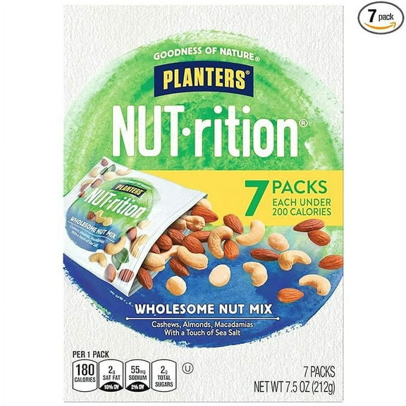 PLANTERS NUT-rition Wholesome Nut Mix, 7.5 oz Box (Contains 7 Individual Pouches) - Cashews, Almonds and  - No Artificial Flavors, No Artificial Colors, No Preservatives - Kosher ( Pack of 2 )