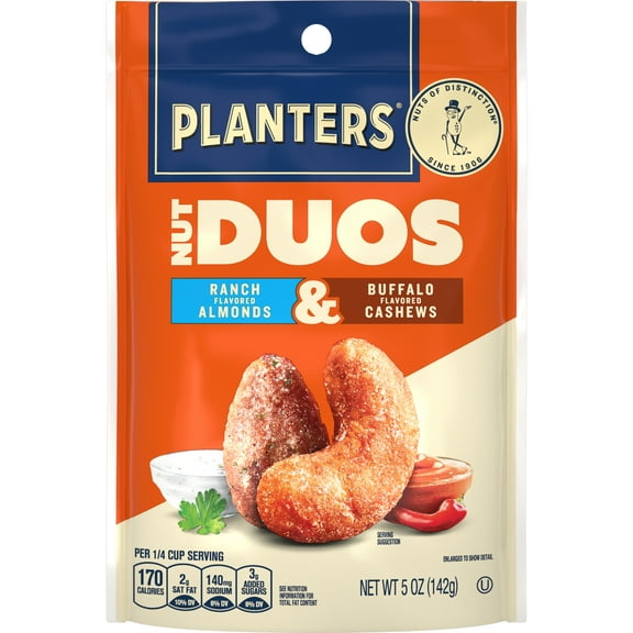 PLANTERS Nut Duos Buffalo Cashew and Ranch Almond, 5 oz Resealable Bag