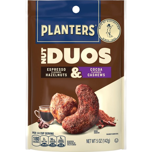 PLANTERS Nut Duos Cocoa Cashew and Espresso Hazelnut, 5 oz Resealable (Pack of 4)