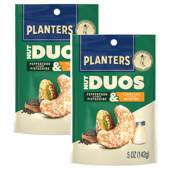 PLANTERS Nut Duos Peppercorn Pistachios & Parmesan Flavored Cashews, 5 oz each, 2 Pack