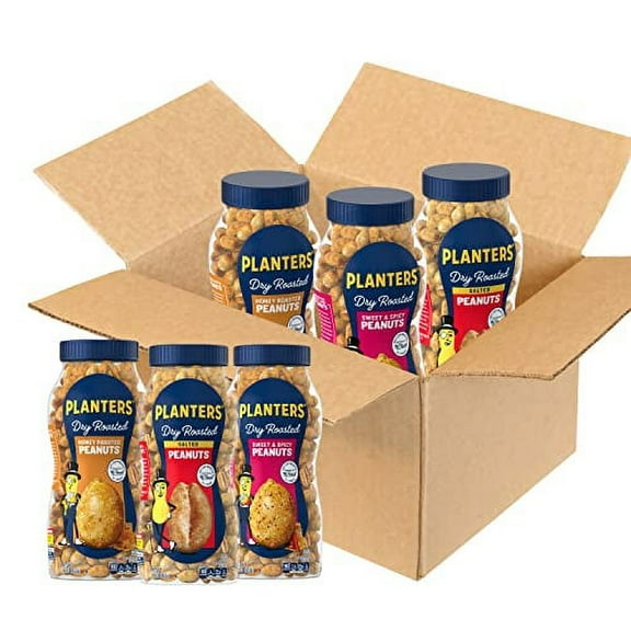 PLANTERS Peanuts Variety Pack, Dry Roasted Nuts, 16 oz Jars, (Pack of 3), Protein Snack Care Package