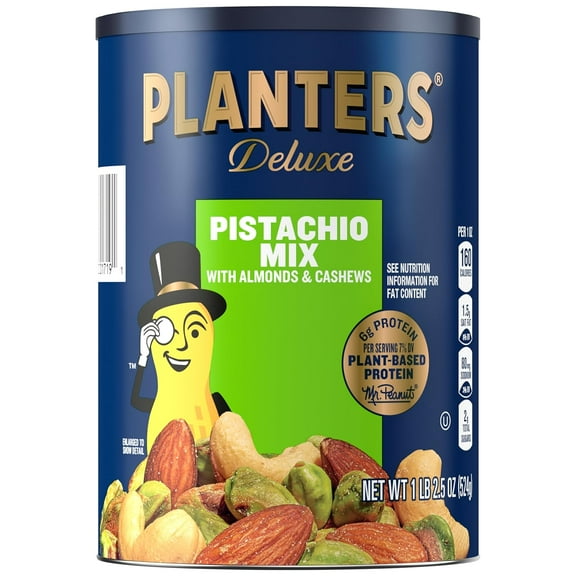 PLANTERS Pistachio Nuts Lovers VTF5Nut Mix with Pistachios no shell, Almonds & Cashews, Party Snacks, Plant-Based Protein, After School Snack, Bulk Nuts, Kosher 1lb 2.5oz