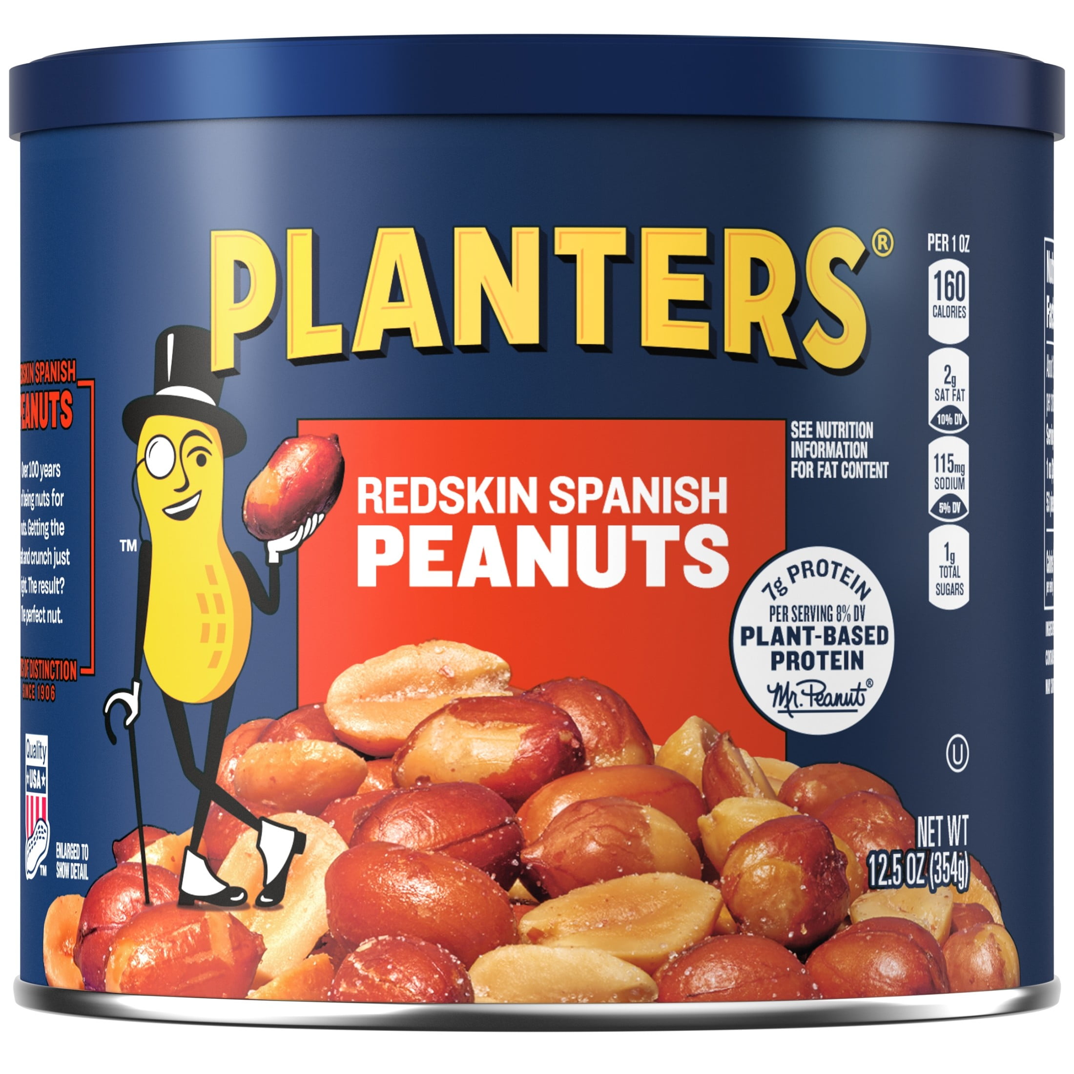 PLANTERS Redskin Spanish Peanuts, Roasted Salted Peanuts, Plant Based Protein 12.5 oz Steel Can