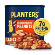 Planters Spanish Salted Peanuts with Redskins, 7g Protein (8% DV) per serving, Plant Based Protein Snacks for Adults, 12.5 oz Resealable Canister