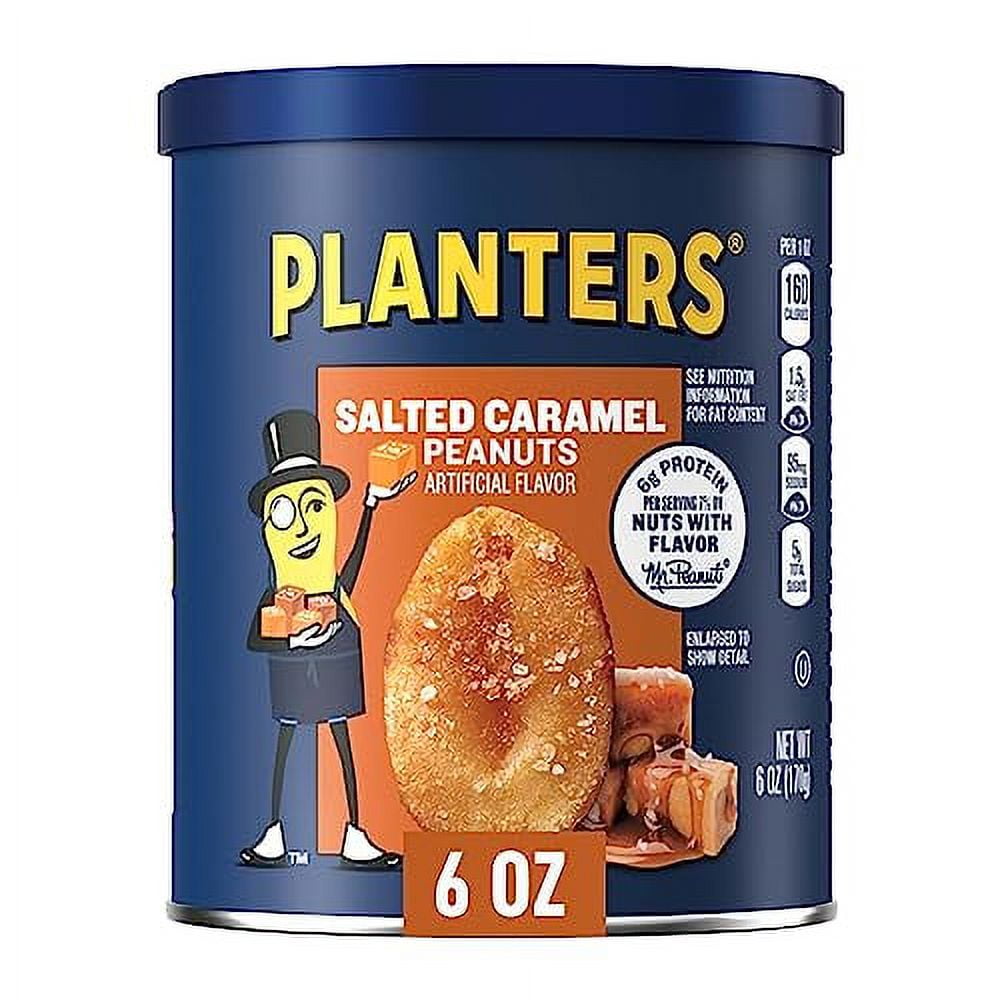 PLANTERS Salted Caramel Peanuts, Sweet and Salty Snacks, Plantbased Protein, 6 oz Canister ( 8