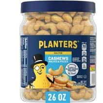 PLANTERS Salted Cashew Halves & Pieces, Party Snacks, Plant-Based Protein, 26 Oz Canister