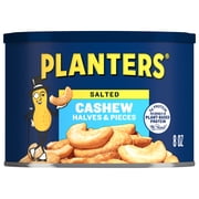 PLANTERS Salted Cashew Halves and Pieces, Party Snacks, Plant-Based Protein 8 oz Steel Canister