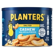 PLANTERS Salted Cashew Halves & Pieces, Party Snacks, Plant-Based Protein 8oz Steel Can (1 Canister)