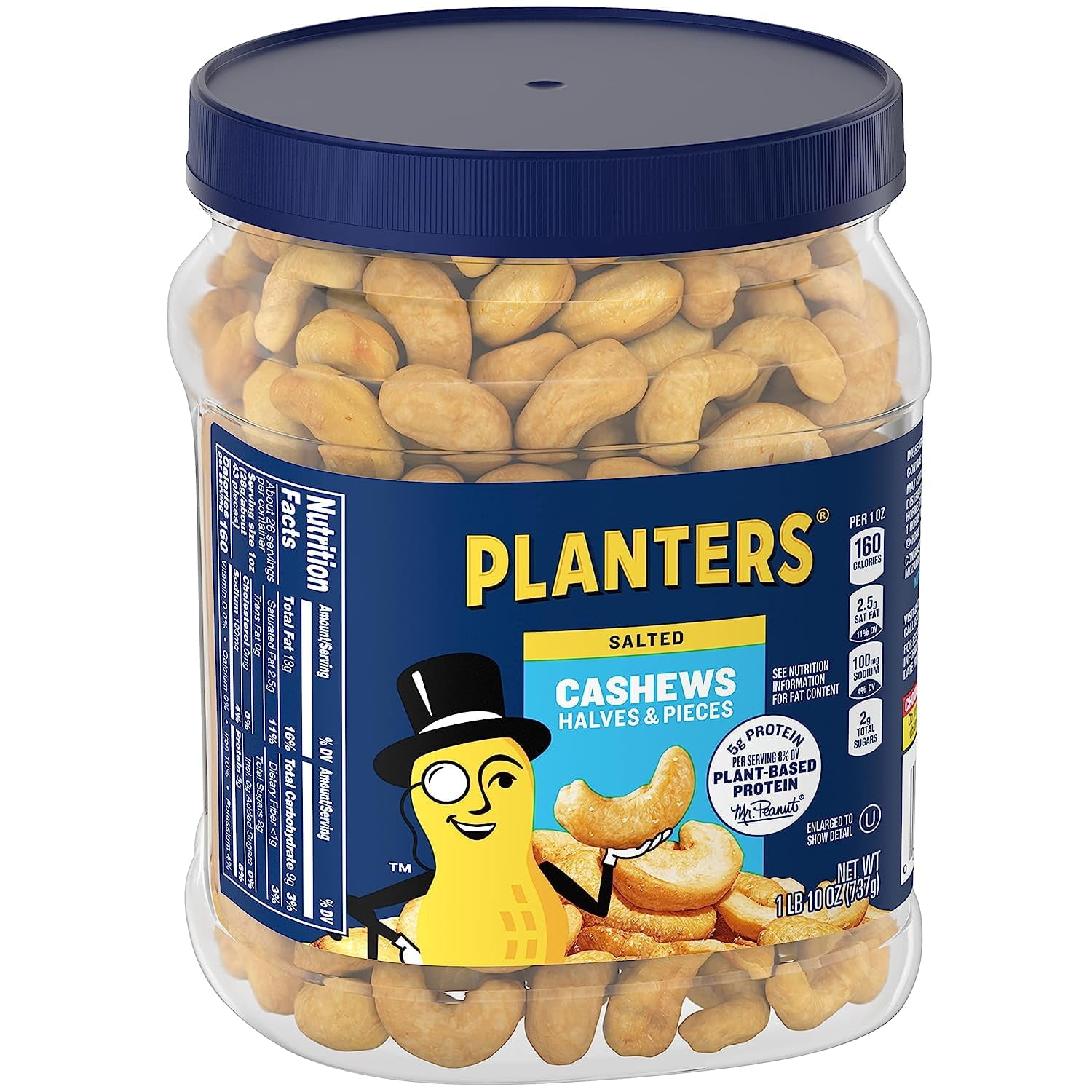 PLANTERS Salted Cashew Halves SR25 & Pieces, Party Snacks, Plant-Based ...