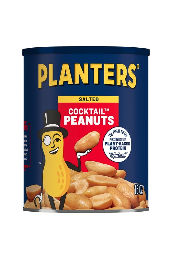 Salted Cocktail Peanuts, Party Snacks, Plant Based Protein, 16 oz Steel Can