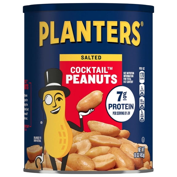 PLANTERS Salted Cocktail Peanuts, Party Snacks, Plant Based Protein, 16 oz Can