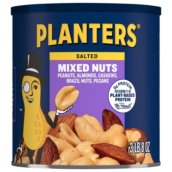 PLANTERS Salted Mixed Nuts, 6g (7% DV) Plant-Based Protein, 56 oz Can