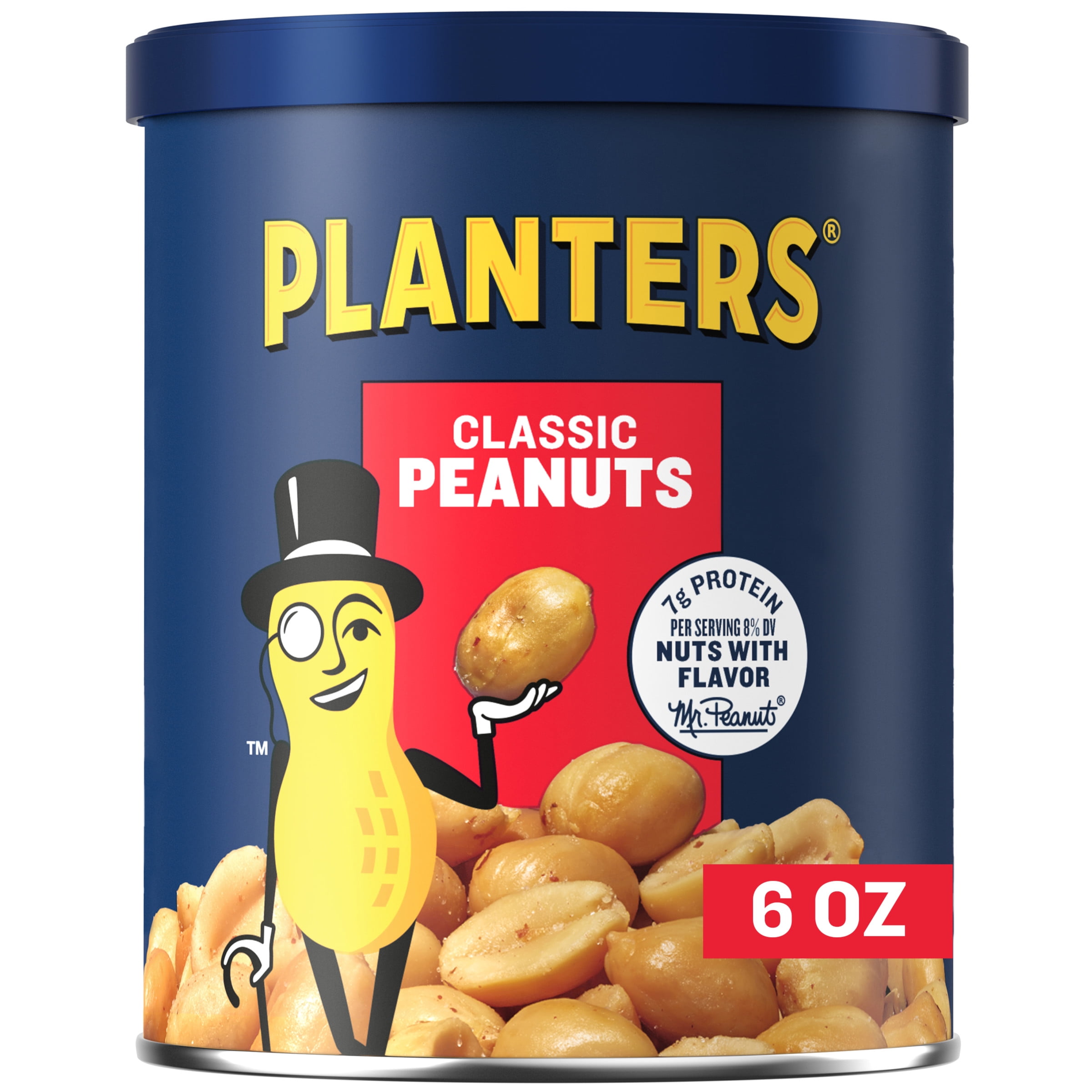 PLANTERS Salted Peanuts, Party Snacks, Plant Based Protein, 6 Oz Canister