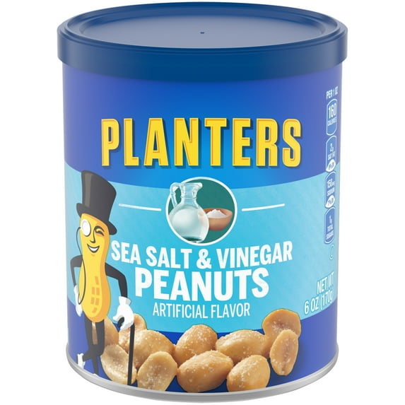 PLANTERS Sea Salt and Vinegar, Party Snacks, Plant Based Protein, 6 oz Canister