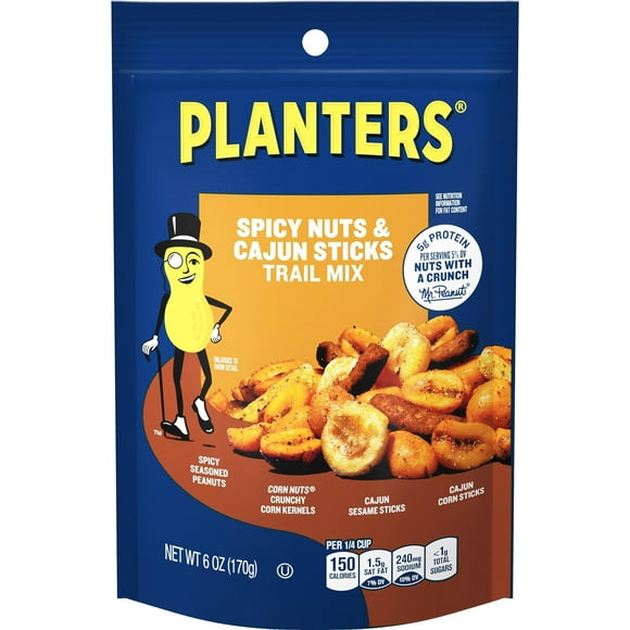 PLANTERS Spicy Nuts & BDF32 Cajun Sticks Trail Mix- Mixed Nuts Trail Mix Snack Packs, 6 oz Bags (Pack of 12)