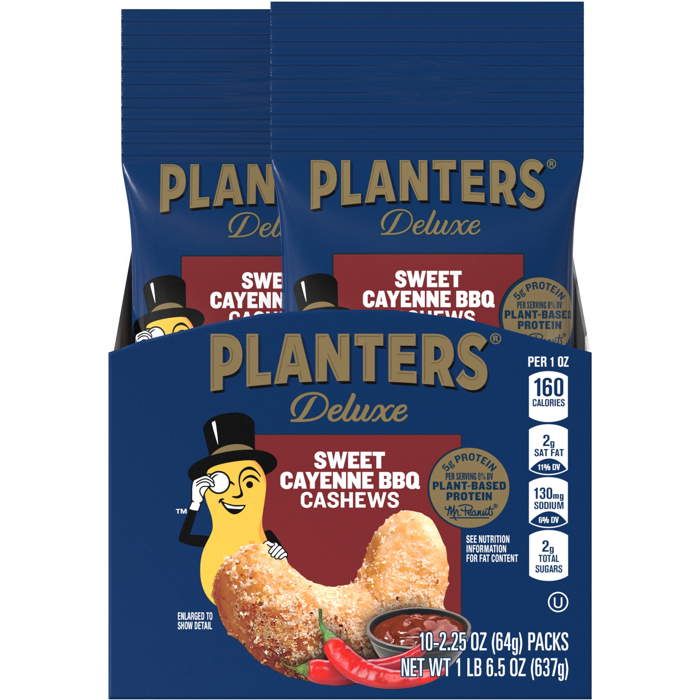 PLANTERS Sweet Cayenne Barbecue Cashews, Plantbased Protein, 2.25 oz Tube (Pack of 10
