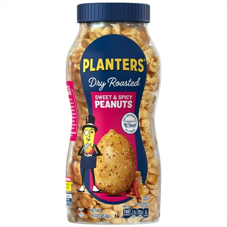 PLANTERS Sweet and Spicy Peanuts, Party Snacks, Plant-Based Protein, 16 oz Plastic Jar