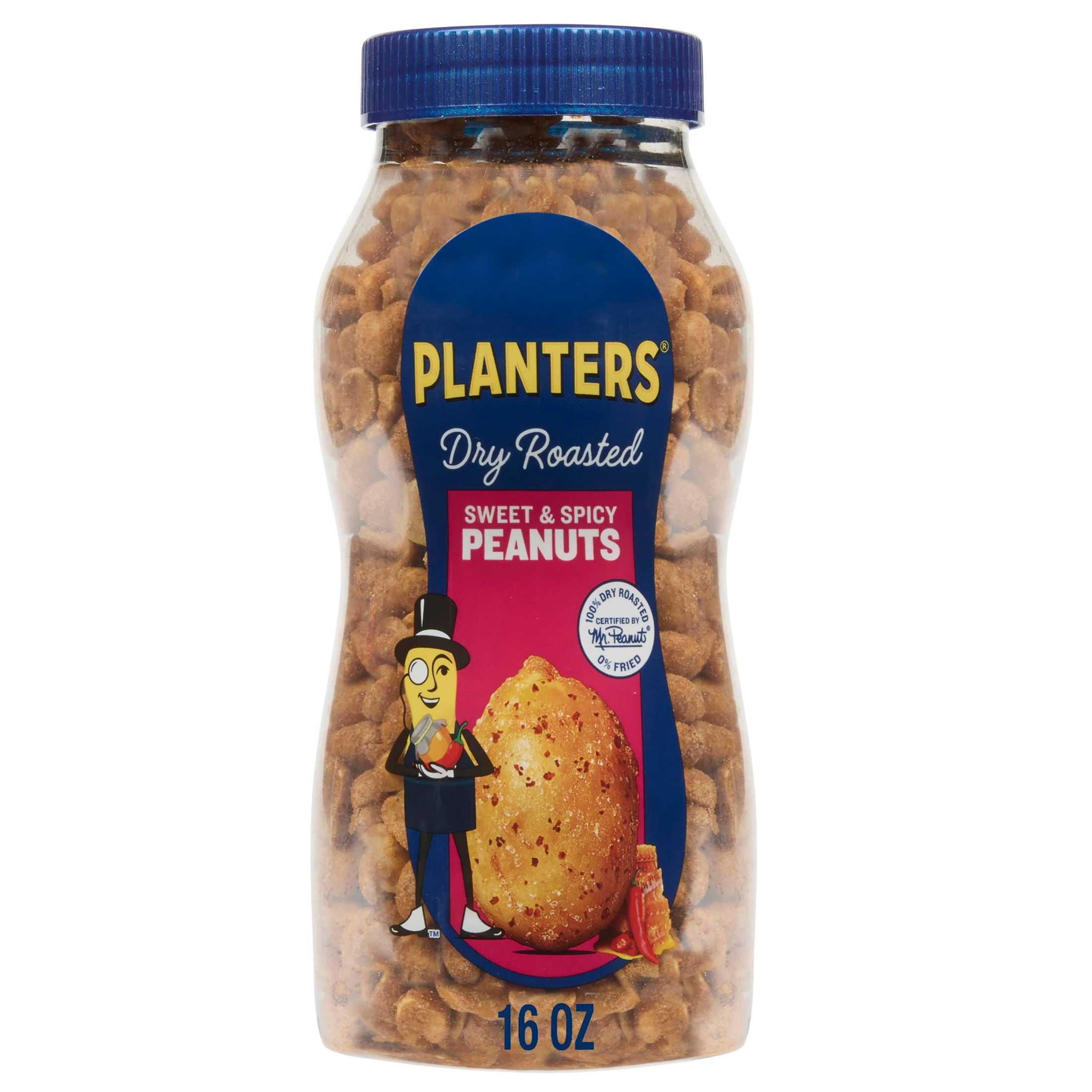 PLANTERS Sweet and Spicy Peanuts, Party Snacks, Plant-Based Protein, 16 oz Plastic Jar