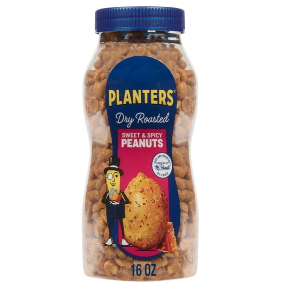 PLANTERS Sweet and Spicy Peanuts, Party Snacks, Plant-Based Protein, 16 oz Plastic Jar