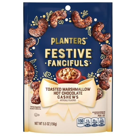 PLANTERS Toasted Marshmallow Hot Chocolate Whole Cashews, Party Snacks, Plant-Based Protein 5.5 oz Resealable Bag